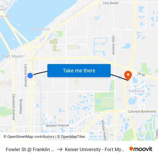 Fowler St @ Franklin St to Keiser University - Fort Myers map