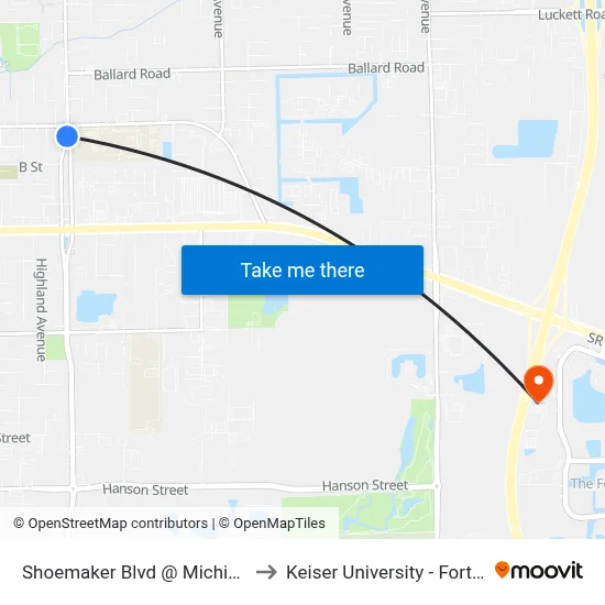 Shoemaker Blvd @ Michigan Ave to Keiser University - Fort Myers map