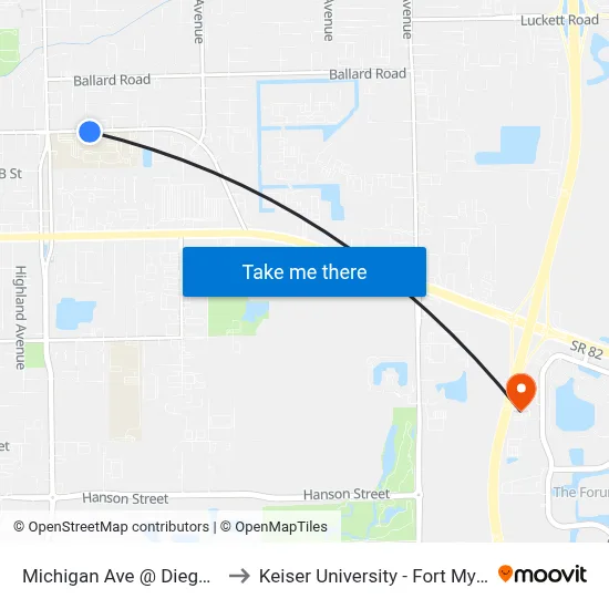 Michigan Ave @ Diego St to Keiser University - Fort Myers map
