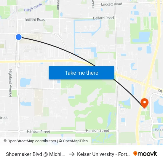Shoemaker Blvd @ Michigan Ave to Keiser University - Fort Myers map