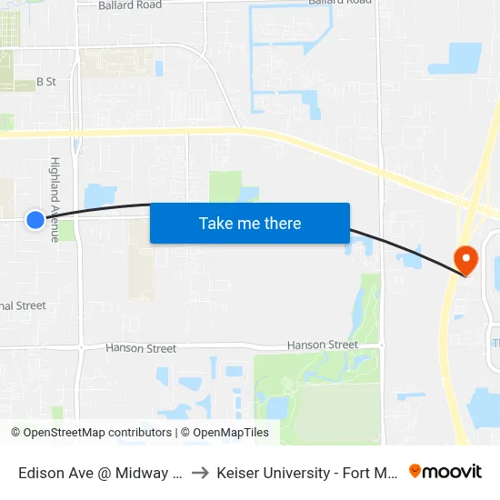 Edison Ave @ Midway Ave to Keiser University - Fort Myers map