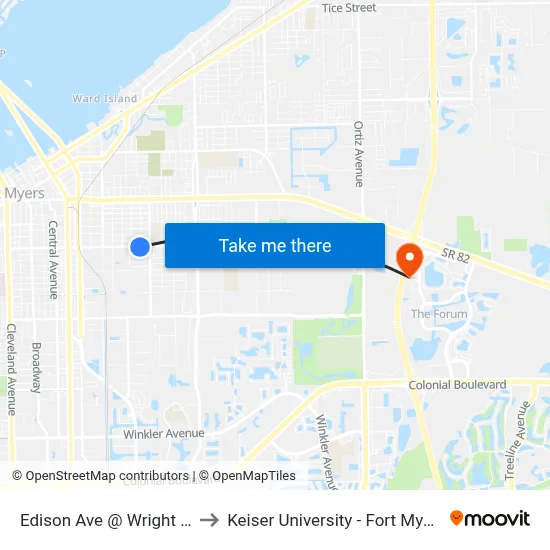 Edison Ave @ Wright St to Keiser University - Fort Myers map
