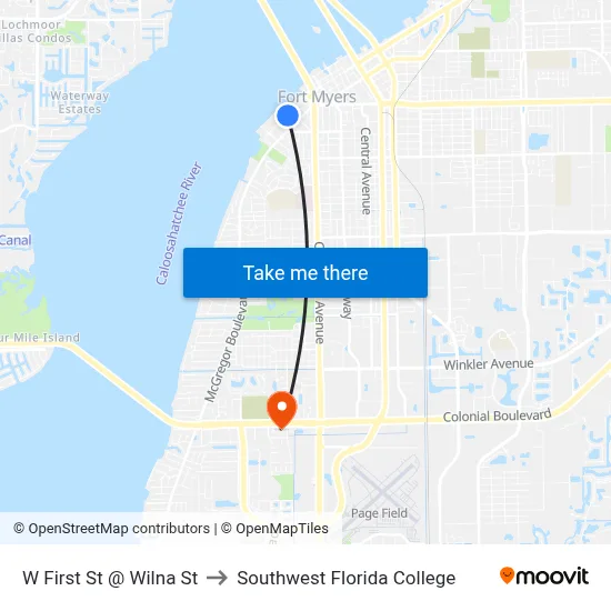 W First St @ Wilna St to Southwest Florida College map