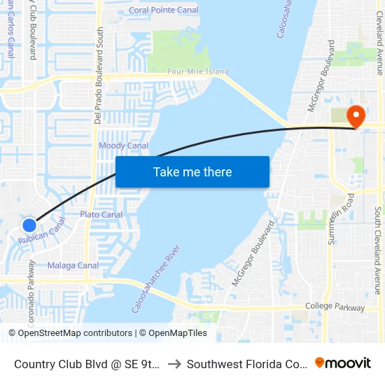 Country Club Blvd @ SE 9th Ave to Southwest Florida College map