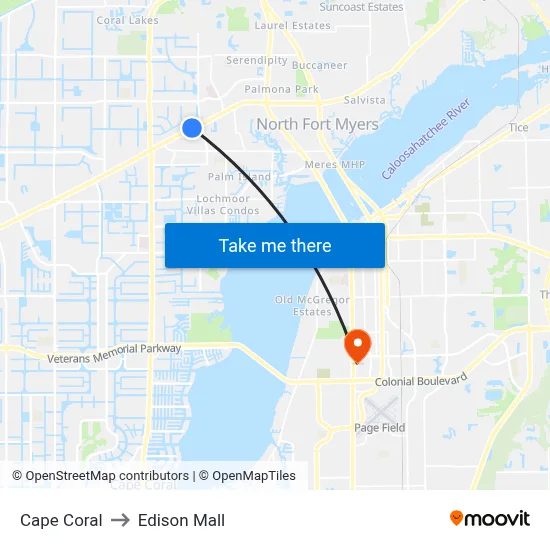 Cape Coral to Edison Mall map