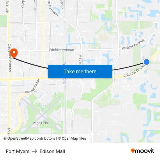 Fort Myers to Edison Mall map