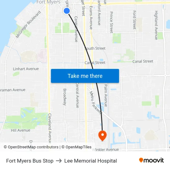 Fort Myers Bus Stop to Lee Memorial Hospital map
