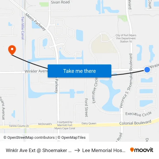 Wnklr Ave Ext @ Shoemaker Blvd to Lee Memorial Hospital map