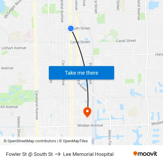 Fowler St @ South St to Lee Memorial Hospital map