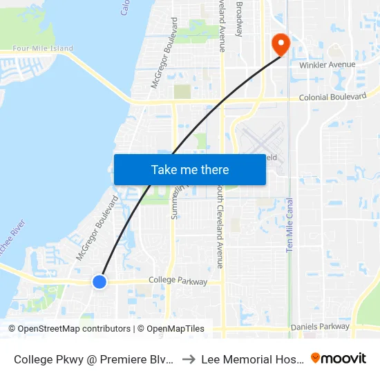 College Pkwy @ Premiere Blvd-Eb 2 to Lee Memorial Hospital map