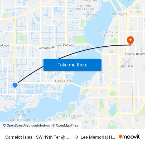 Camelot Isles - SW 49th Ter @ SW 16th Pl to Lee Memorial Hospital map