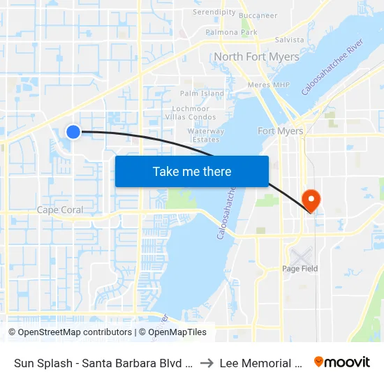 Sun Splash - Santa Barbara Blvd @ SE 4th Terr to Lee Memorial Hospital map