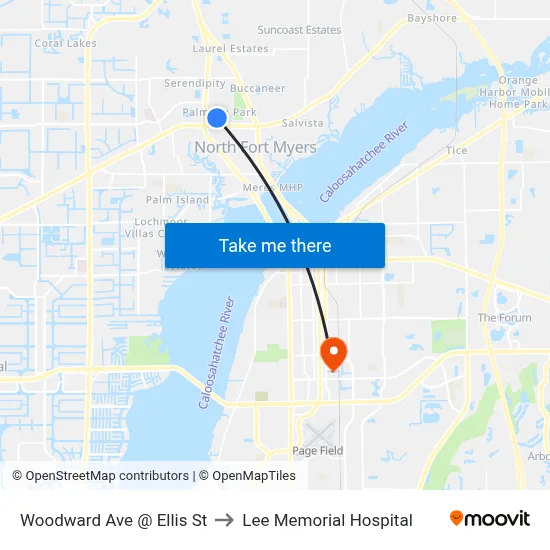 Woodward Ave @ Ellis St to Lee Memorial Hospital map