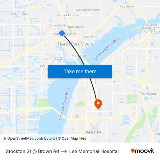 Stockton St @ Brown Rd to Lee Memorial Hospital map