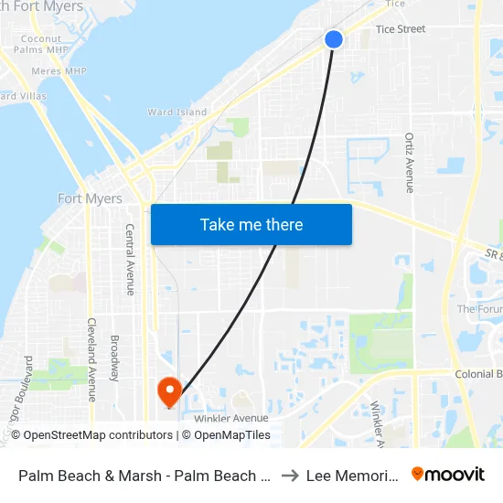 Palm Beach & Marsh - Palm Beach Blvd @ Fairview Ave-Wb to Lee Memorial Hospital map
