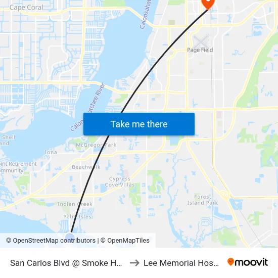 San Carlos Blvd @ Smoke House to Lee Memorial Hospital map