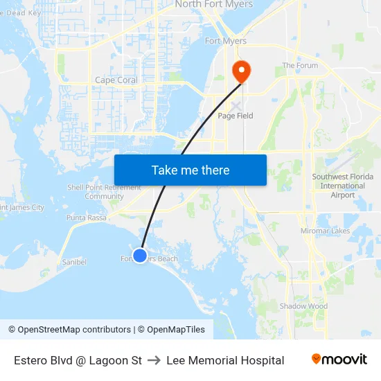 Estero Blvd @ Lagoon St to Lee Memorial Hospital map