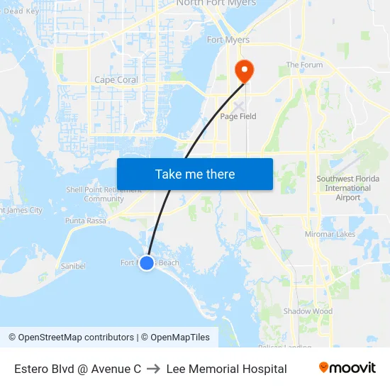 Estero Blvd @ Avenue C to Lee Memorial Hospital map