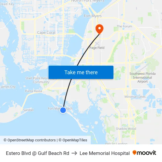 Estero Blvd @ Gulf Beach Rd to Lee Memorial Hospital map