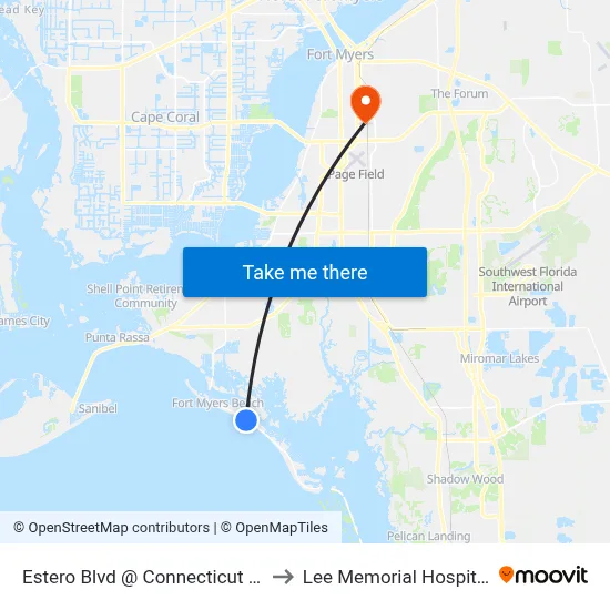 Estero Blvd @ Connecticut St to Lee Memorial Hospital map