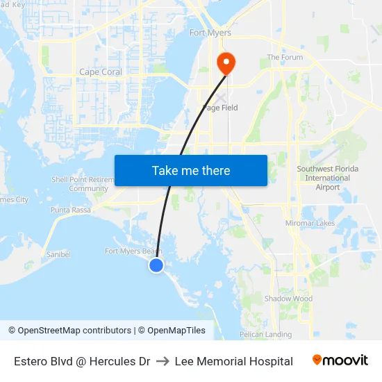 Estero Blvd @ Hercules Dr to Lee Memorial Hospital map