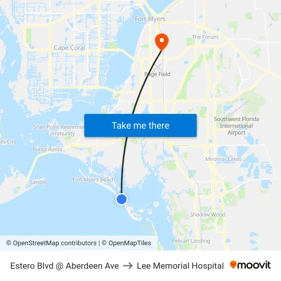 Estero Blvd @ Aberdeen Ave to Lee Memorial Hospital map