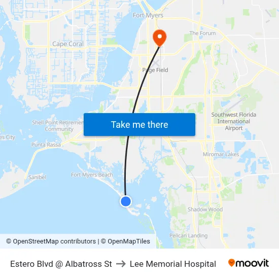 Estero Blvd @ Albatross St to Lee Memorial Hospital map