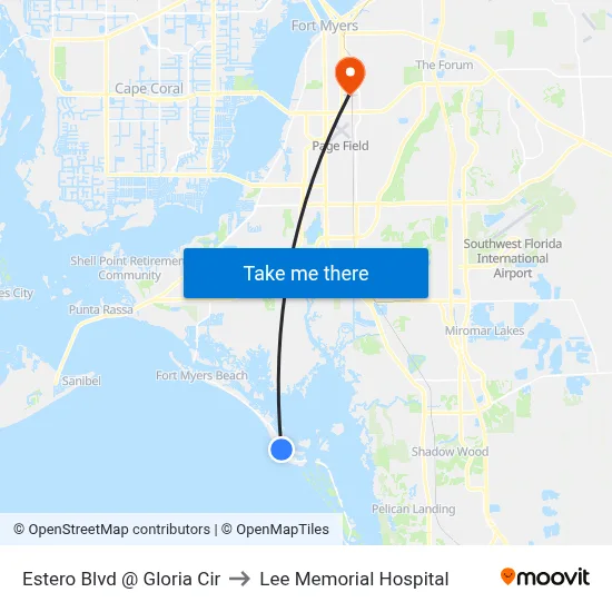 Estero Blvd @ Gloria Cir to Lee Memorial Hospital map