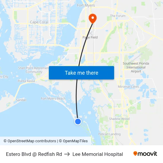 Estero Blvd @ Redfish Rd to Lee Memorial Hospital map