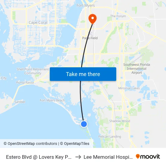 Estero Blvd @ Lovers Key Park to Lee Memorial Hospital map