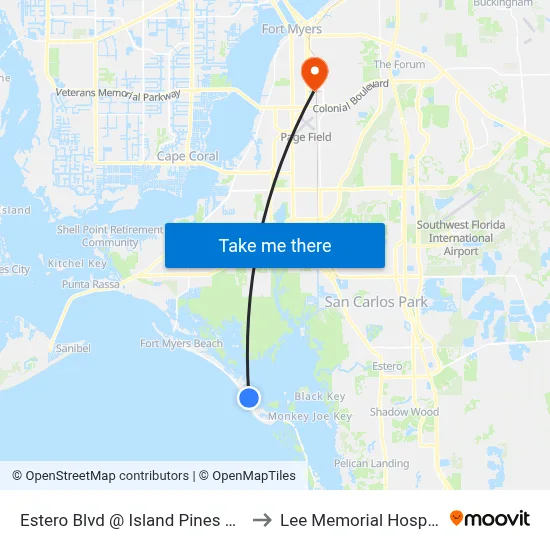 Estero Blvd @ Island Pines Way to Lee Memorial Hospital map