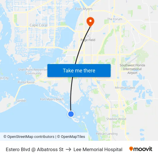 Estero Blvd @ Albatross St to Lee Memorial Hospital map