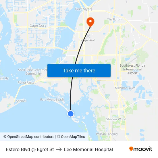 Estero Blvd @ Egret St to Lee Memorial Hospital map