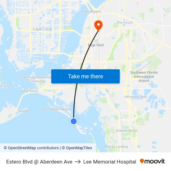 Estero Blvd @ Aberdeen Ave to Lee Memorial Hospital map