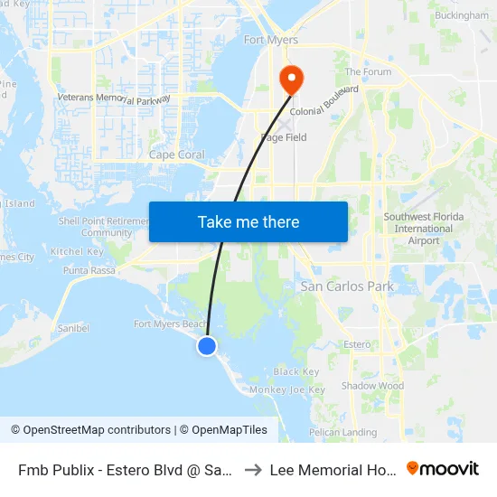 Fmb Publix - Estero Blvd @ Sanders Dr to Lee Memorial Hospital map