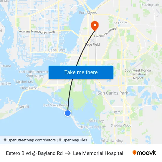 Estero Blvd @ Bayland Rd to Lee Memorial Hospital map