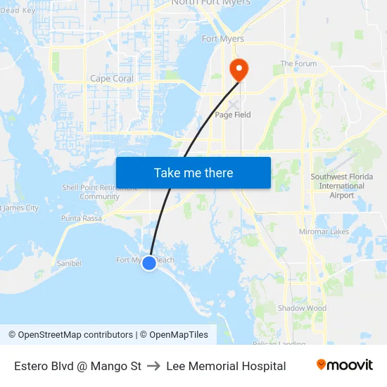 Estero Blvd @ Mango St to Lee Memorial Hospital map