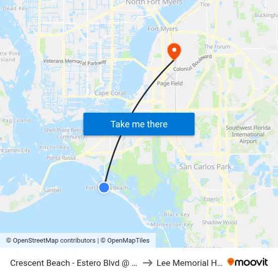 Crescent Beach - Estero Blvd @ Palermo Cir to Lee Memorial Hospital map