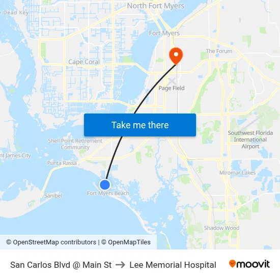 San Carlos Blvd @ Main St to Lee Memorial Hospital map
