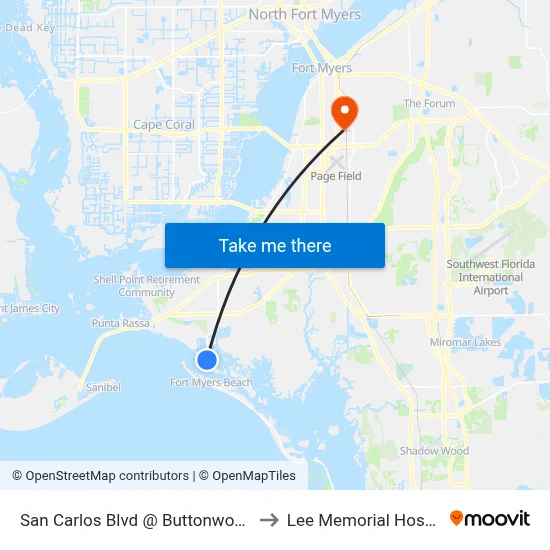 San Carlos Blvd @ Buttonwood Dr to Lee Memorial Hospital map