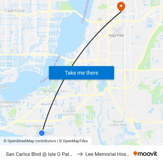 San Carlos Blvd @ Isle O Palms Dr to Lee Memorial Hospital map