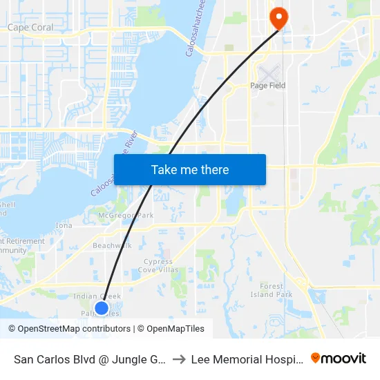 San Carlos Blvd @ Jungle Golf to Lee Memorial Hospital map