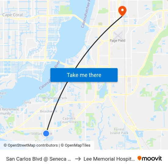 San Carlos Blvd @ Seneca Trl to Lee Memorial Hospital map
