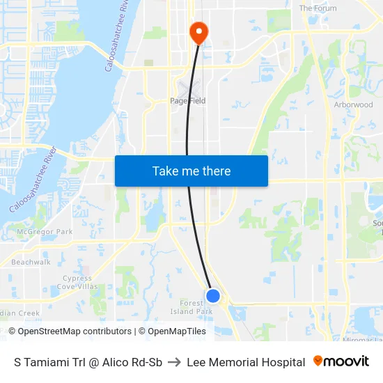 S Tamiami Trl @ Alico Rd-Sb to Lee Memorial Hospital map