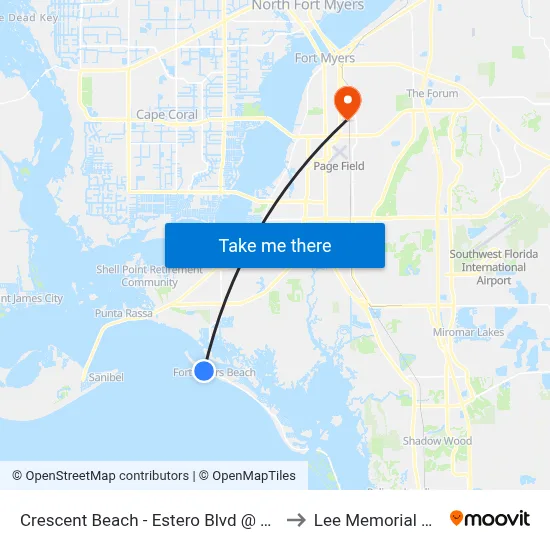 Crescent Beach - Estero Blvd @ Times Square to Lee Memorial Hospital map