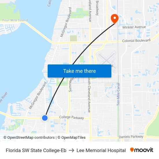Florida SW State College-Eb to Lee Memorial Hospital map