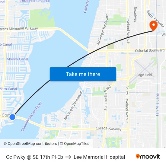 Cc Pwky @ SE 17th Pl-Eb to Lee Memorial Hospital map