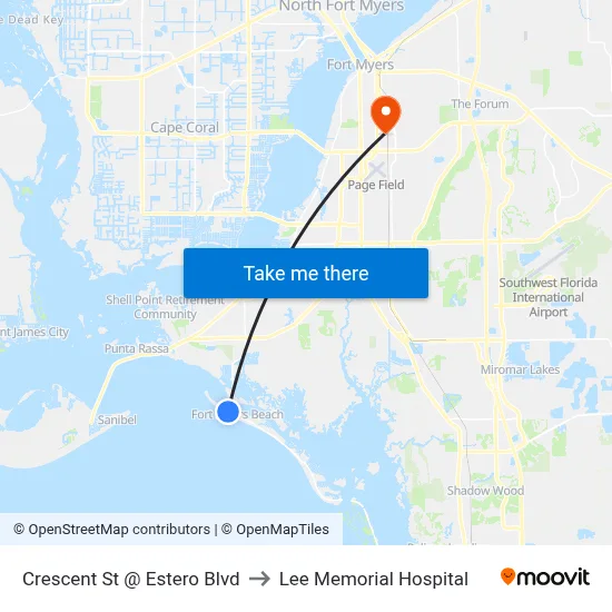 Crescent St @ Estero Blvd to Lee Memorial Hospital map