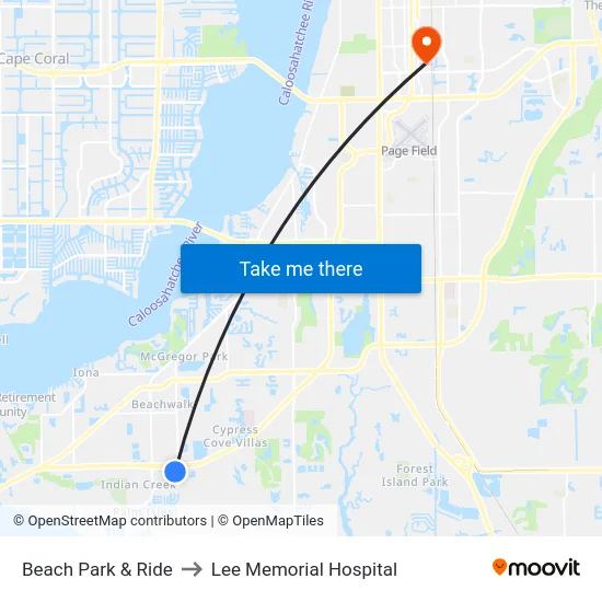 Beach Park & Ride to Lee Memorial Hospital map