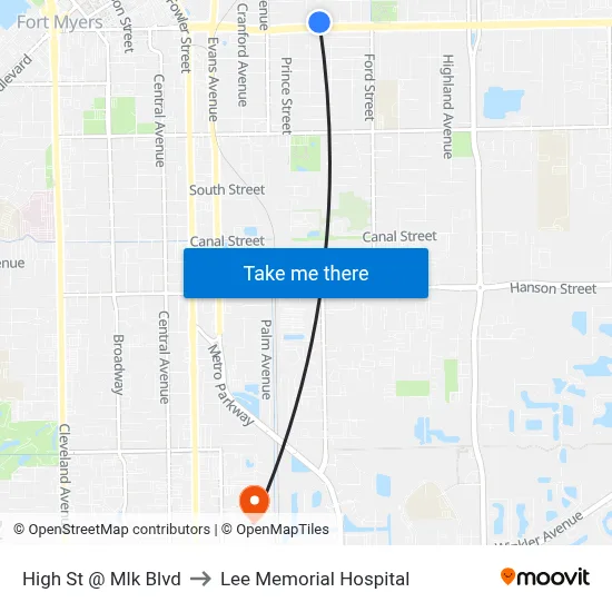 High St @ Mlk Blvd to Lee Memorial Hospital map